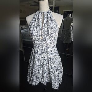 Lulu's Black and White Floral Backless Dress